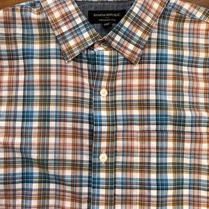 Banana Republic Men's Blue and Brown Plaid Shirt
